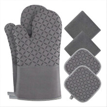 Non-Slip Silicone Oven Gloves Microwave Oven-Safe Gloves Oven Mitts and Pot Holders 6pcs Set Oven Mi