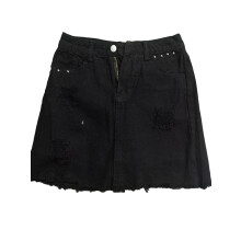 (S, Black) Women Summer Denim Skirt, Solid Color Middle-Waist Pencil Miniskirt with Lining Shorts for Girls, Black
