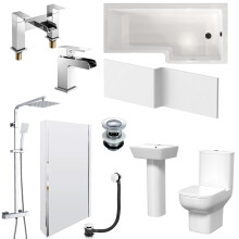 Nes Home White 450mm Square Modern Pedestal Basin Toilet Shower Bath Taps Set