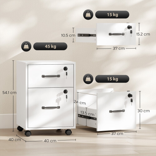 Homcom HOMCOM Roll File Cabinet with Drawer, Organiser Letter Size, White 2