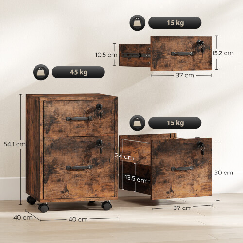 Homcom HOMCOM Roll File Cabinet with Drawer, Organiser Letter Size, Rustic Brown 1