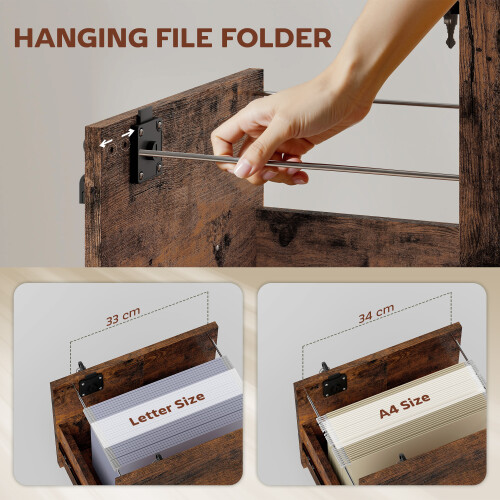Homcom HOMCOM Roll File Cabinet with Drawer, Organiser Letter Size, Rustic Brown 2