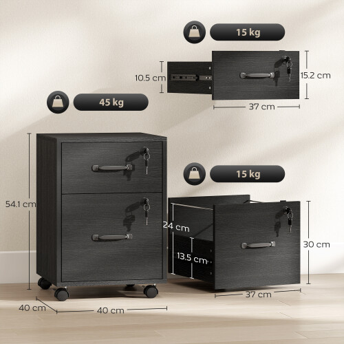 Homcom HOMCOM Roll File Cabinet with Drawer, Organiser Letter Size, Black 2