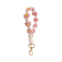 (B) Porte-cl??s macram?? fleuri fait main, dragonne pour femme, style boh??me mignon