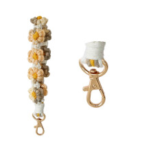 (H) Porte-cl??s macram?? fleuri fait main, dragonne pour femme, style boh??me mignon