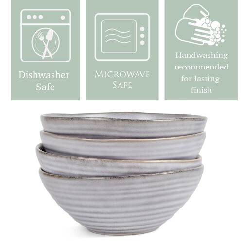 Modern Chic Ribbed Ceramic Stoneware Dinnerware Bowls Set of 4 - Slate Grey 2