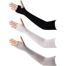 Dww-Finger Sleeve (White, Black, Gray), 3 Pairs of UV Protection Cooling Sleeves, 3-Color Sleeves, Women's Summer Sun Sleeves, Cycling and Tattoo Slee