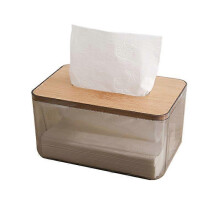 Minimalist Tissue Box Cover Holder, Modern Transparent Rectangular Bamboo Facial Tissues Dispenser for Bathroom, Bedroom1pcgrey