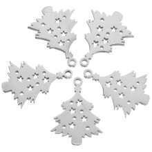 10 Pcs Stainless Steel Christmas Tree Snowflake Pendants For Pet Identification And Holiday Decoration In Silver Festive Design For Pets