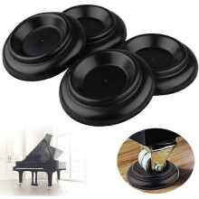 Set van 4 houten pianoonderzetters met schuimrubberen stootranden, massieve wielen voor piano, ABS meubelvoetjes, zwart