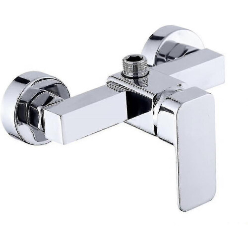 Rubinetto doccia moderno a parete cromato con miscelatore per acqua calda e fredda.