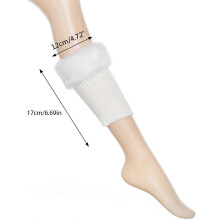 (Kaki) Gu??tres courtes en fausse fourrure crochet??e pour femmes, gris clair