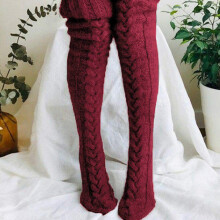(105 cm, rouge vin) Chaussettes hautes en maille torsad??e pour fille, chaussettes d'hiver extra longues, gu??tres montantes