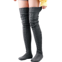 (105 cm, Gris fonc??) Chaussettes hautes en maille torsad??e pour fille, chaussettes d'hiver extra longues, gu??tres montantes