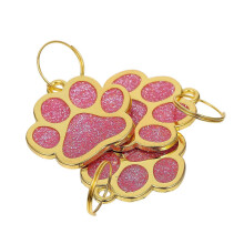 Zinc Alloy Pet Tag for Dog Id Hanging 3Pcs Pink Metal Paw Print