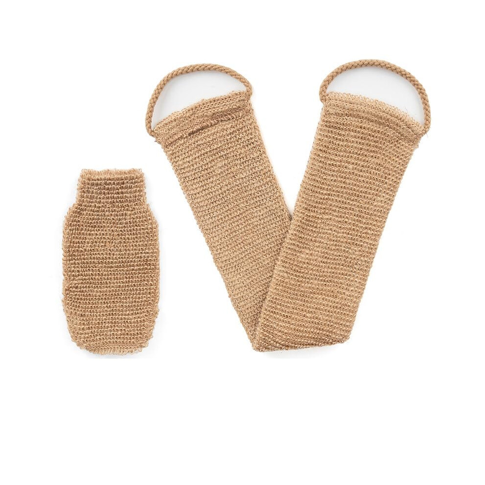 Hemp Back Scrubber, 100% Natural Exfoliating Back Strap with Mitt,Durable Machine Washable,Exfoliating Loofah Back Scrubber with Handles for Shower