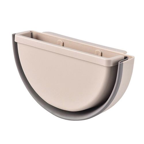 Foldable Plastic Hanging Bin Semi-Circular Wall-Mounted Kitchen Waste Bin Beige Compact Space-Saving Design Durable Material Easy Installation For Hom