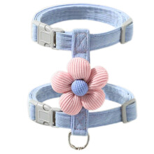 (M, Blue Flowers) Flower Pattern Cat Leash with H-Style Harness Set - Durable Pet Leash for Small Dogs and Cats, Perfect for Outdoor Walking
