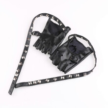 Punk Handschuhe für Damen, PU Leder, Halbfingernieten, Performance Kostüm Handschuhe, fingerlos, für Damen und Teenager, 2 Stück, schwarz
