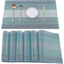 10 blaue Platzsets, hitzebeständig, waschbar, aus gewebtem Vinyl, für den Küchentisch