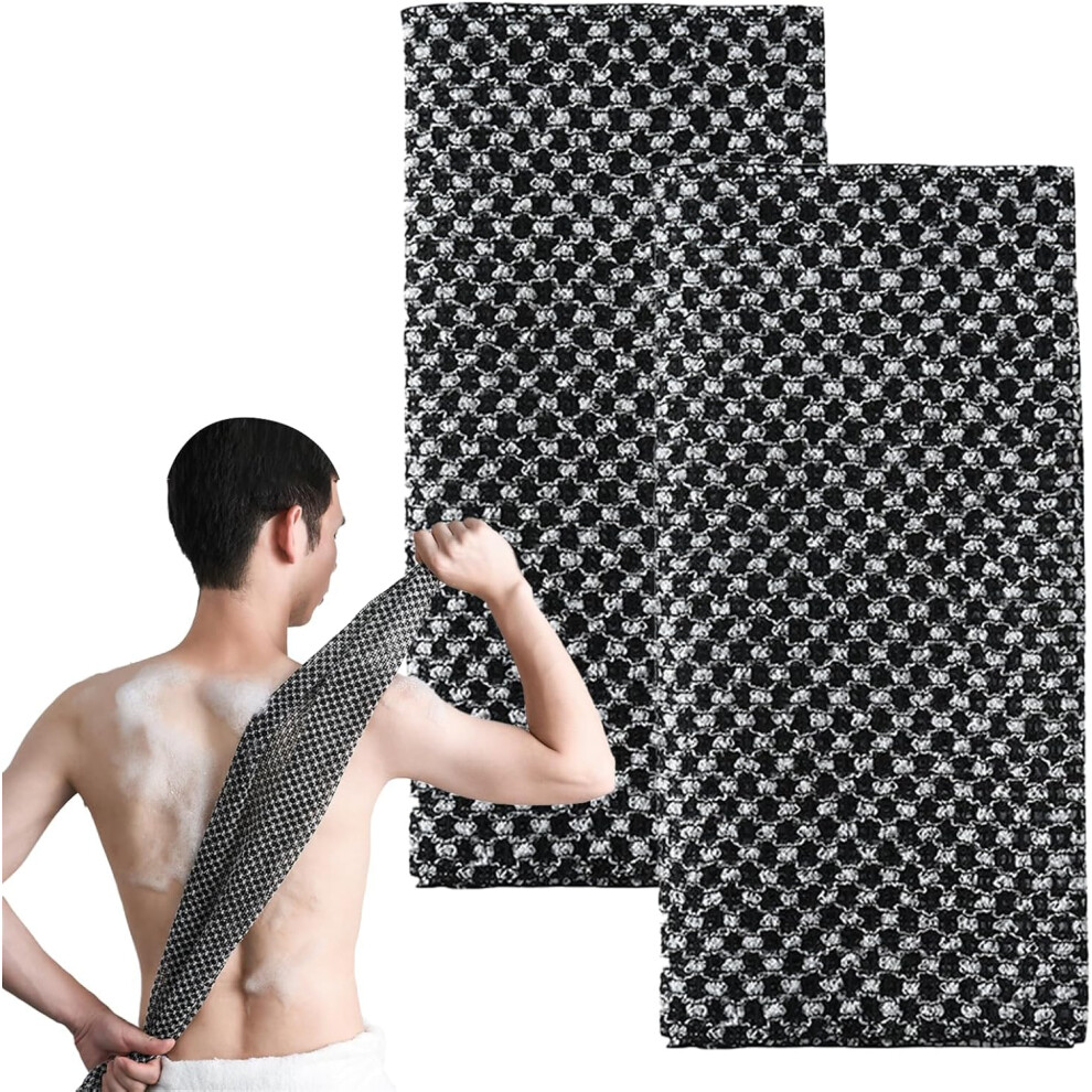 Azushwer 2 Pcs Japanese Exfoliating Shower Towel, 25X100cm Extra Long Exfoliating Washcloth, Body Scrubber Cloth Antibacterial Back Scrubber For Men Women Body