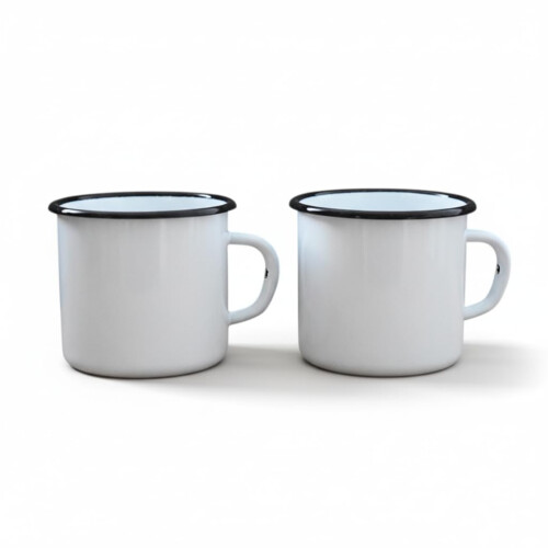 Madacha 2 Large Metal-Enamelled Mugs - White - 400 ml 1