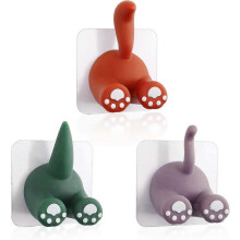 3 Pack Multi-purpose Animal Tail Hooks, Cartoon Adhesive Wall Mount Hook, Cute Toothbrush Holder, Kitchen Bathroom Utility Hanger For Hanging To -TYUI