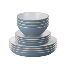 Denby - Impression Blue 12 Piece Dinner Set - Dishwasher & Microwave Safe Stoneware Plate & Bowl Set - Includes 4 x Small Plates, Dinner Plates &