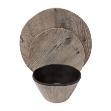 Gianna's Home 12 Piece Rustic Farmhouse Melamine Heavy Weight Plastic Dinnerware Set Wood Grain