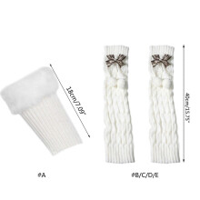 (Grille de caf?? blanche) Gu??tres d'hiver en maille pour femme, style ample, bottes hautes, chaussettes blanches en laine