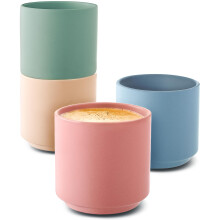 Cosumy Stackable Espresso Cups - 4 Pastel Ceramic Coffee Cups - Minimalist & Elegant Design - Heat Resistant - Thick Walled - Dishwasher Safe - 80ml /