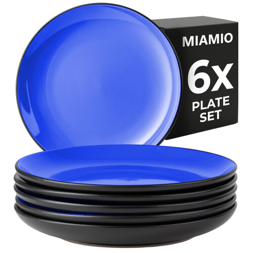 MIAMIO ? 6 x Plate/Dinner Plate Set Stoneware Ceramic Tableware Set - Le Papillon Collection (Blue, Small Plate)