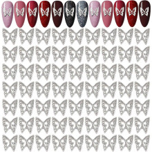 Butterfly Nail Charms 100pcs Silver Rhinestones for Nails 3D Nail Stickers for