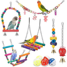 11Pcs/set Bird Cage Toys for Parrots Wood Birds Swing Reliable Chewable Bite Bridge Parrot Toy