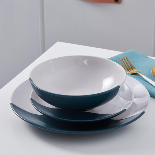 Stone Lain Lizzy Stoneware Dinnerware Set, 12-Piece Service for 4, Emerald Dark Green 2