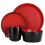 Elama Bacarra 16 Piece Stoneware Dinnerware Set in Two Tone Black and Red 2