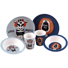 Kids Lion Zebra 6 Piece Melamine Kids Breakfast Set - Plate Bowl, Cup