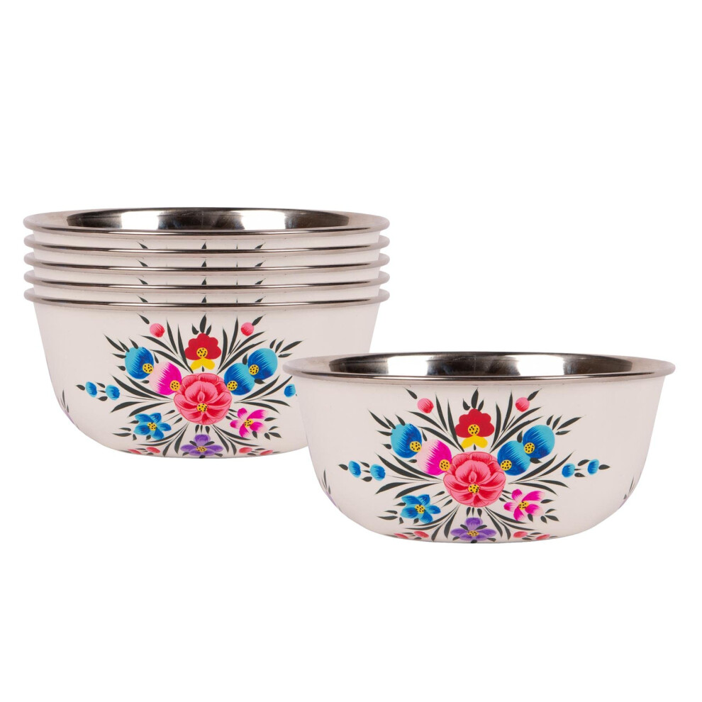 Photos - Other Camping Utensils 6x Cotton Pansy 16.5cm Stainless Steel Camping Bowls - Reusable Picnic Party Pasta Food Dinner Serving Dinnerware Crockery D