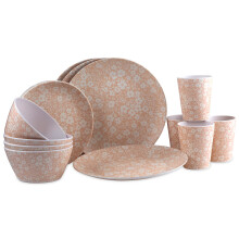 Melamine Plastic Dinner Set - Pink Daisy Flower Plate Cup Bowl (16 Piece Set)