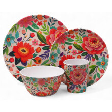 Vibrant Floral Melamine Outdoor Dining Picnic 16 Piece Set