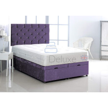 Comfy Deluxe LTD Ottoman Divan Storage Bed Side Lift Open In Crushed Velvet With Memory Foam Mattress And Chesterfield Headboard | Gas Lift Open