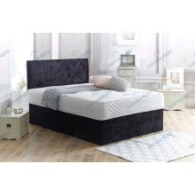 Luxurious Nights Black Crushed Velvet Divan Bed Set With Orthopaedic Mattress and Free 20" Headboard (3FT Single, 0 Drawer)