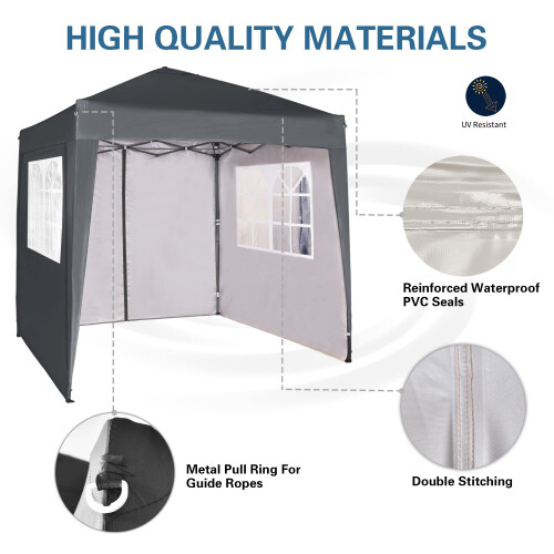 MCC@home Premier 2x2m Waterproof Pop-up Gazebo with Silver Protective Layer Marquee Canopy (WS) (Grey) 2