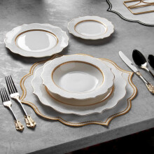 Premium White and Gold 24-Piece New Bone China Dinnerware Set for 6 People ? Dinner Plates, Soup Plates, Dessert Plates, and Small Plates ? Crockery