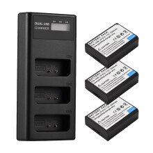 3-Slot LP-E10 Battery Charger with LED, Micro USB & Type-C, with 3x 7.4V 2300mAh Batteries, for Canon EOS Rebel T3-T100, Kiss X50-X90, 1100D-4000D