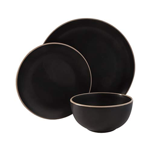 Gibson Home Rockaway Round Stoneware Dinnerware Sets, Service for 4 (12pcs), Black 1