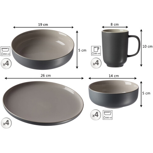 Ritzenhoff & Breker Kombiservice Jasper 16 Piece Grey, Earthenware 2