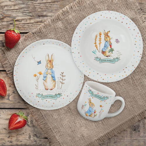 Beatrix Potter 3 Piece Dinner Set, White with Pastel Accents 1