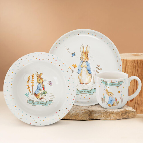 Beatrix Potter 3 Piece Dinner Set, White with Pastel Accents 2