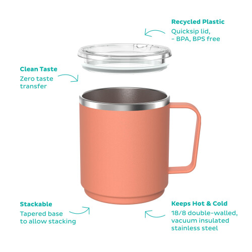 KeepCup KeepCup Camp Mug, Reusable Stackable Insulated Stainless Steel with splashproof lid- 12oz (340ml) - Clay 1